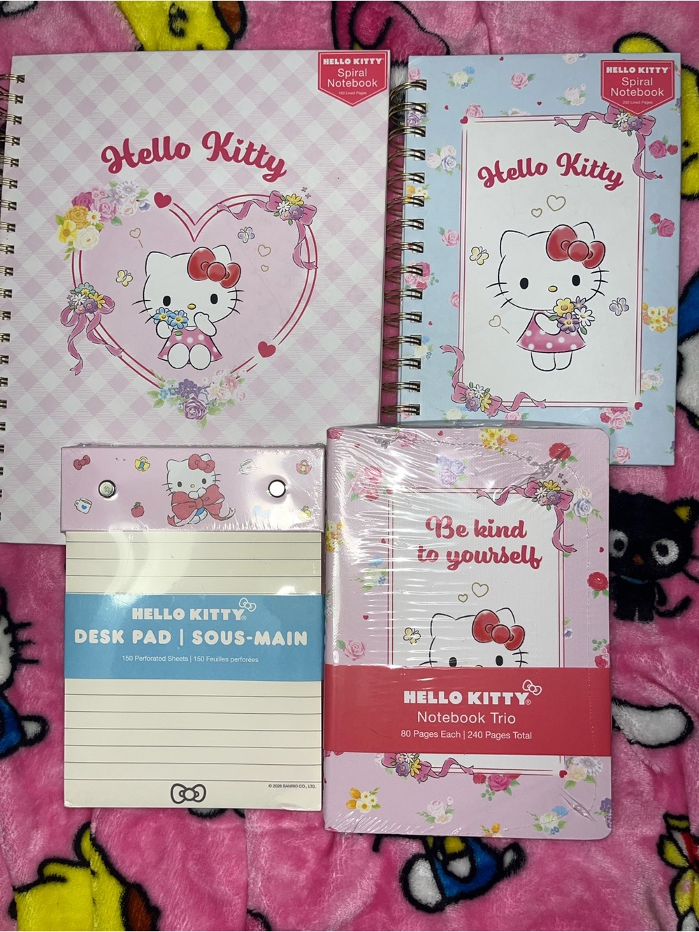 Hello Kitty and Friends Pink Floral Spiral Notebooks & Desk Pad Set 4 Pack NEW